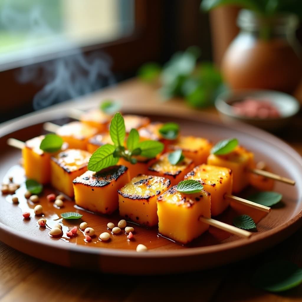 Brochetas de Melocotón y Queso de Almendras a la Parrilla: Receta Vegana Dulce-Salada
