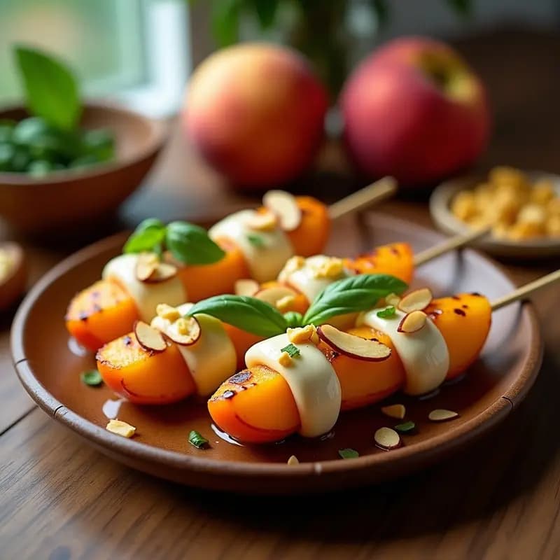 Brochetas de Melocotón y Queso de Burata: Postre Italiano en Grill con Toque Gourmet