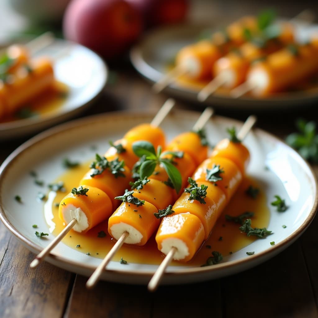 Brochetas de Melocotón y Queso de Cabra con Miel de Tomillo: Receta Griega en Grill