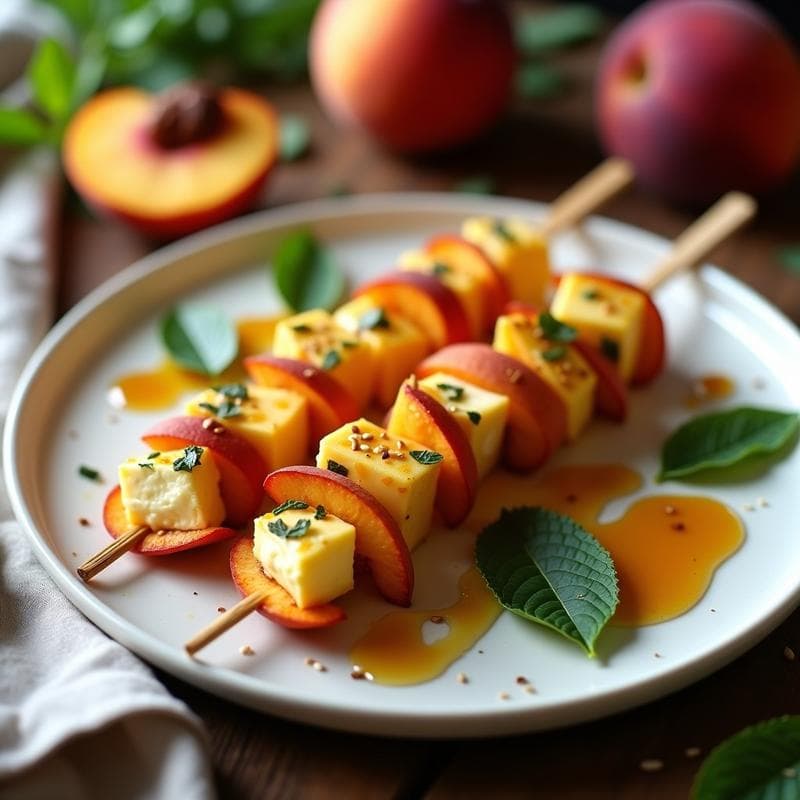 Brochetas de Melocotón y Queso Feta con Miel de Tomillo: Receta en Airfryer Dulce-Salada