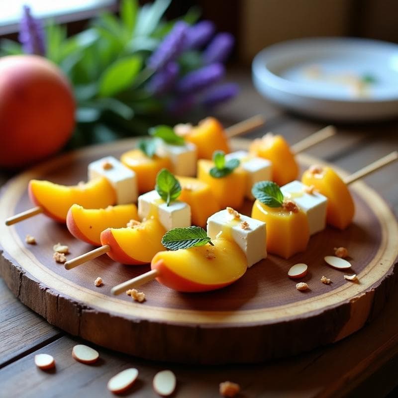 Brochetas de Melocotón y Queso Feta con Miel de Lavanda: Postre Griego en 10 Minutos