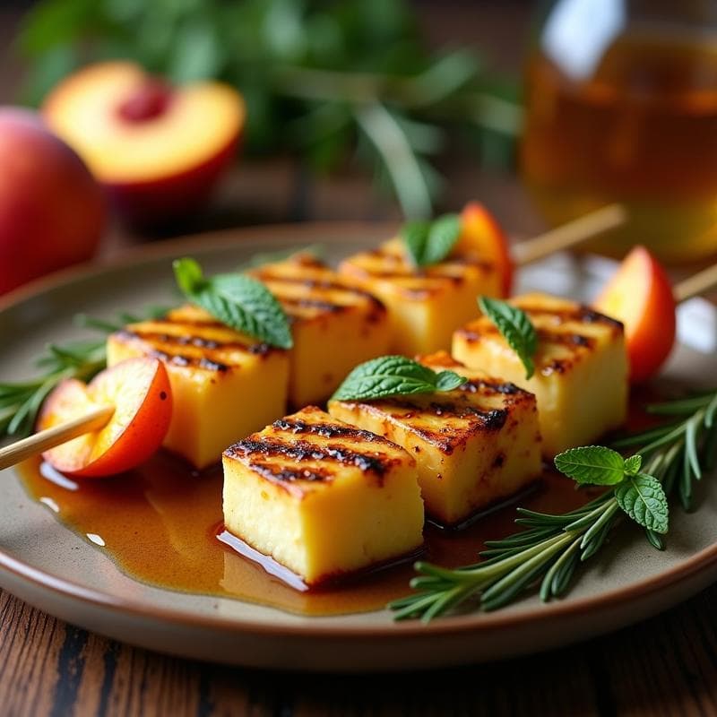 Brochetas de Melocotón y Queso Halloumi con Reducción de Miel y Romero: Receta Chipriota en Grill
