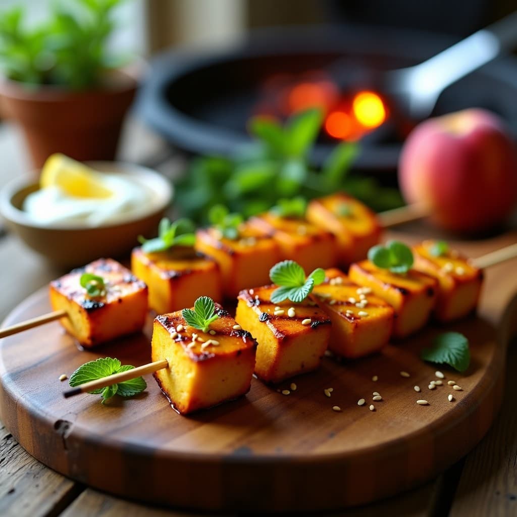 Brochetas de Melocotón y Tofu Marinado en Miel de Agave: Receta Dulce-Salada en Grill