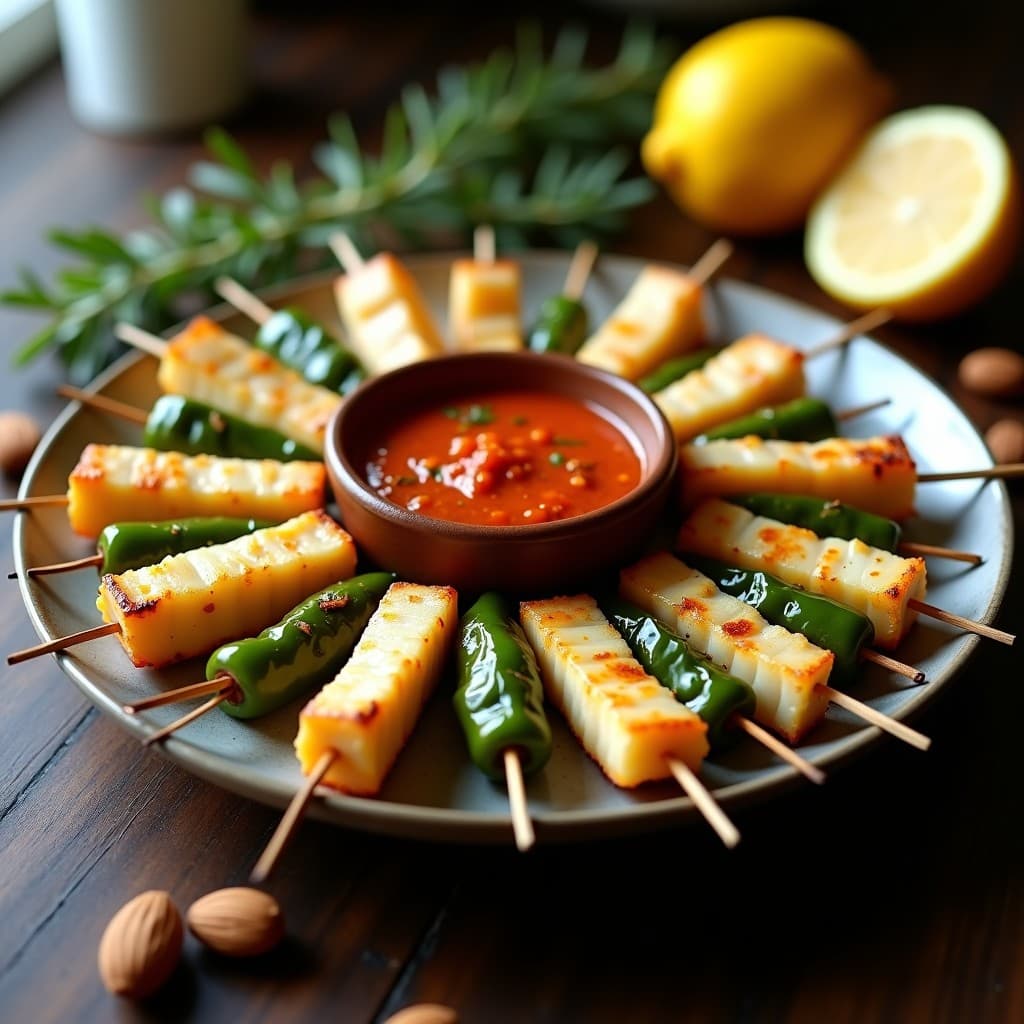 Brochetas de Merluza y Pimiento del Padrón con Romesco: Receta Española en Airfryer
