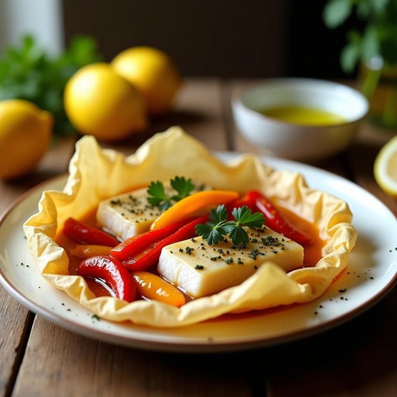 Brochetas de merluza y pimientos asados: Receta española en papillote en 20 minutos