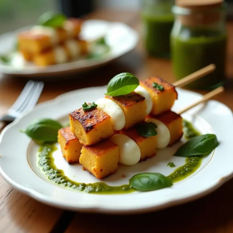 Brochetas de Corazón de Palma y Mozzarella Fresca con Pesto de Albahaca: Aperitivo Brasilero en Airfryer