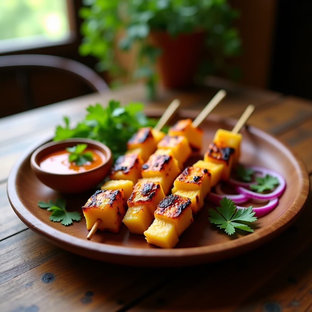 Brochetas de Corazón de Palmito y Ananá con Salsa de Ají Charapita: Receta Amazónica Vegana al Grill