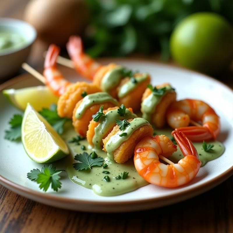 Brochetas de Corazón de Palmito y Gambas con Moqueca de Cilantro: Receta Brasilera en Airfryer