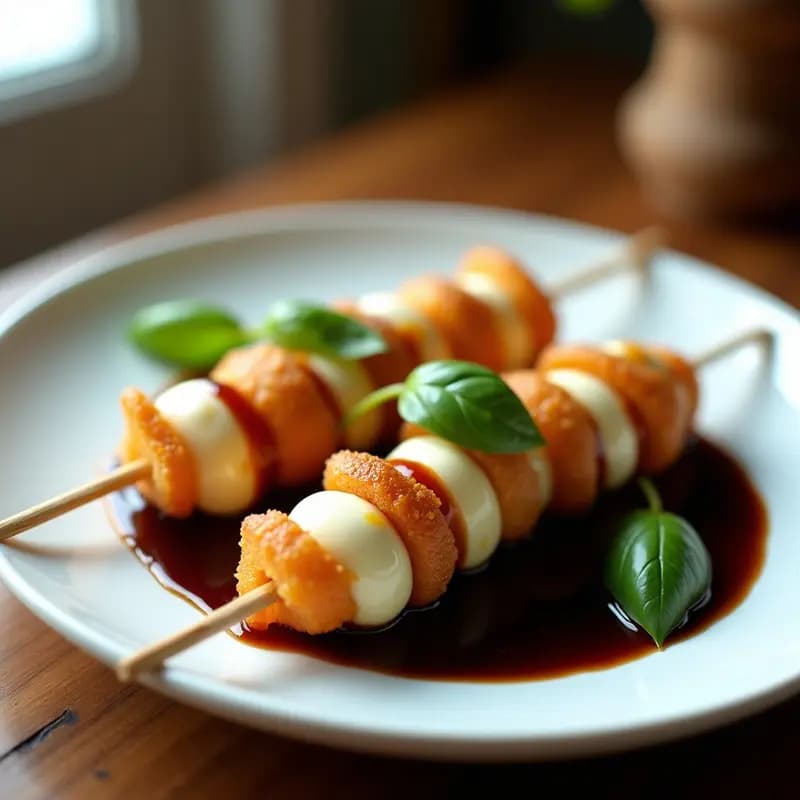 Brochetas de Corazón de Palmito y Queso de Búfala con Reducción de Balsámico: Receta Italiana Gourmet en Airfryer