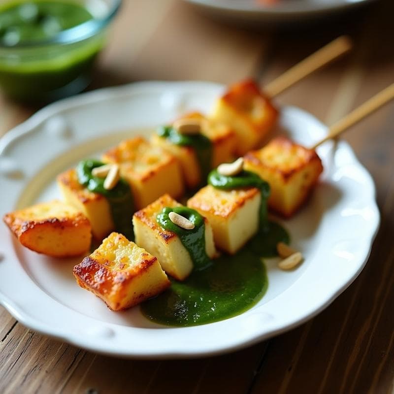 Brochetas de Corazón de Palmito y Queso Fresco con Pesto de Cilantro: Entrante Brasileño en Airfryer