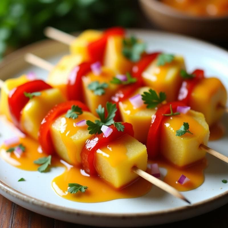 Brochetas de Corazón de Palmito y Salsa de Maracuyá: Aperitivo Brasileño Vegano en 10 Minutos