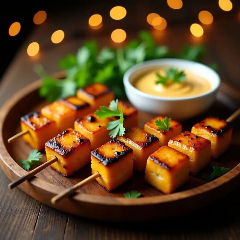 Brochetas de Corazón de Palmito y Tofu Marinado en Salsa de Cupuaçu: Aperitivo Amazonas Keto