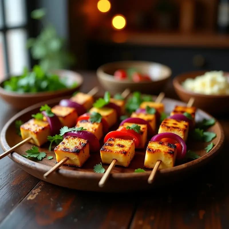 Brochetas de corazón de palmito y tofu marinado: receta brasileña vegana en grill