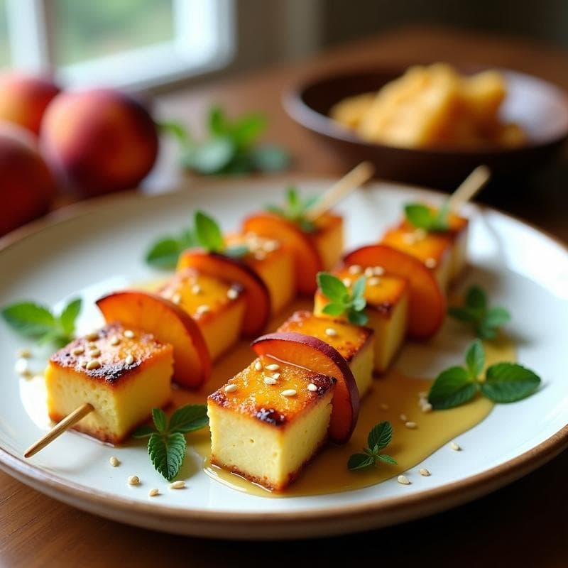 Brochetas de Queso Paneer y Melocotón con Miel de Lavanda: Aperitivo Indo-Persa en Airfryer