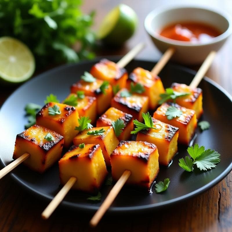Brochetas de Piña Ahumada y Tofu: Receta Vegana con Salsa de Tamarindo en 15 Minutos