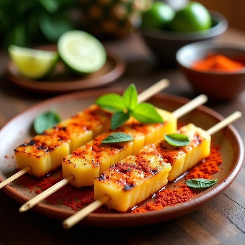 Brochetas de Piña Asada con Chile en Polvo y Lima: Receta en Airfryer con Toque Mexicano
