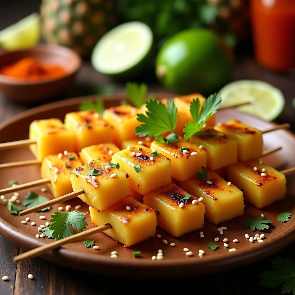 Brochetas de Piña Asada con Chili y Limón: Aperitivo Mexicano Dulce-Picante en 10 Minutos