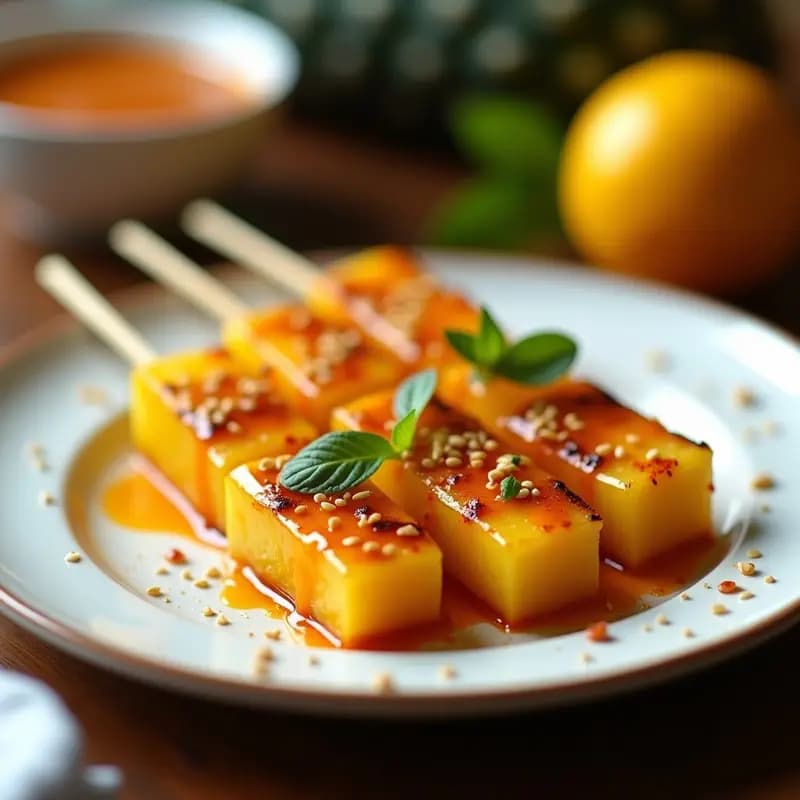 Brochetas de Piña Asada con Chili y Mermelada de Maracuyá: Postre Peruano Picante y Dulce