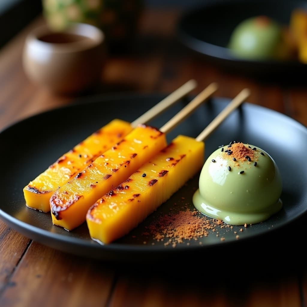 Brochetas de Piña Asada con Helado de Wasabi: Postre Fusion Japonés-Mexicano