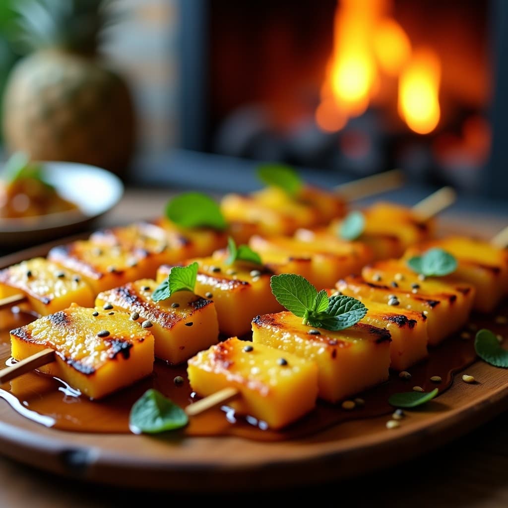 Brochetas de Piña Asada con Toque de Tajín y Miel de Agave: Postre Mexicano a la Parrilla