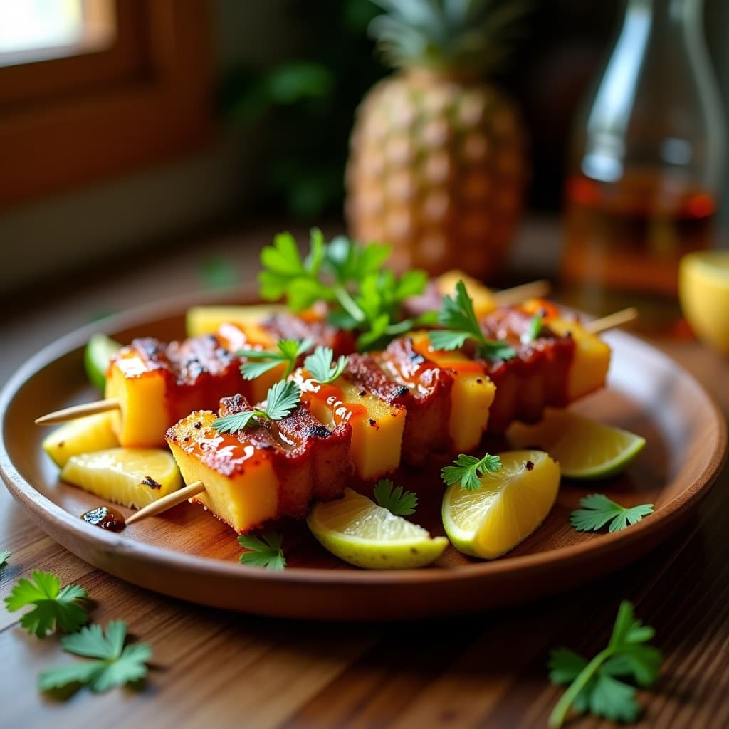 Brochetas de Piña, Bacon de Tempeh y Salsa de Chipotle: Receta Vegana con Toque Ahumado