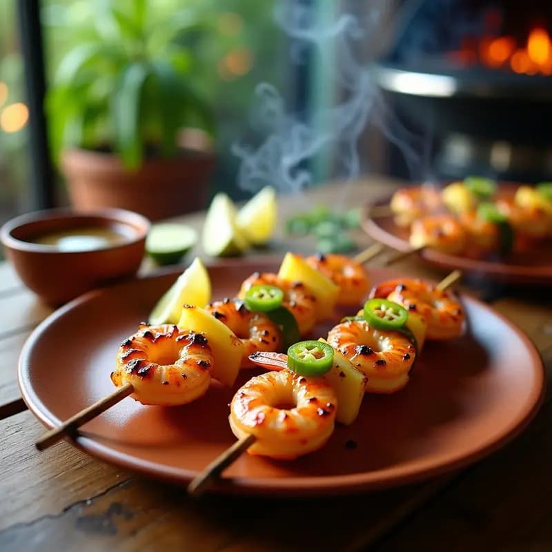 Brochetas de Piña, Camarón y Jalapeño con Glaseado de Miel de Agave: Receta Mexicana en Grill