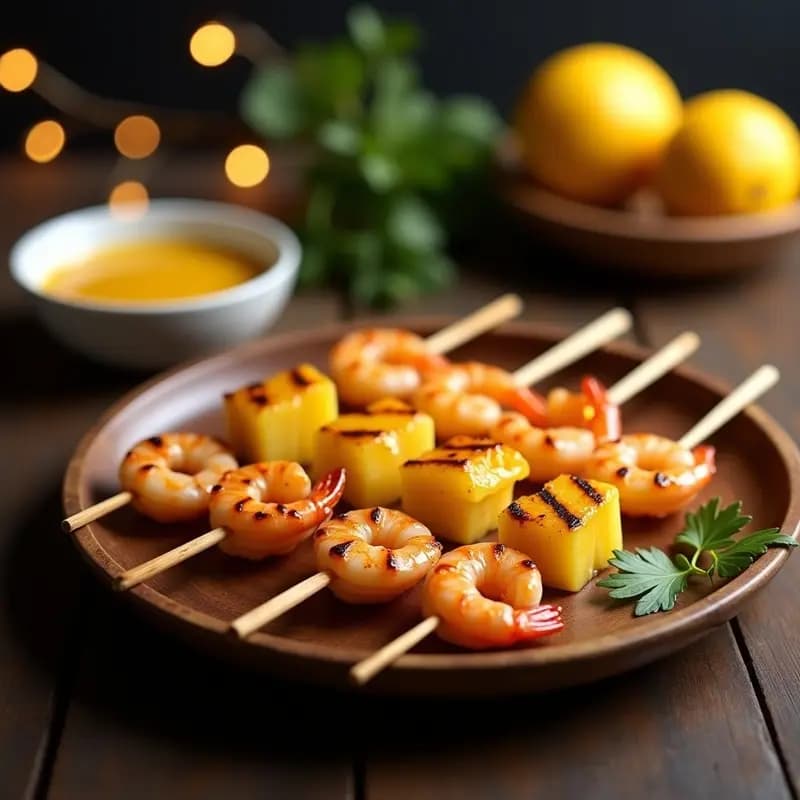 Brochetas de Piña y Camarón con Salsa de Maracuyá: Receta Peruana en Grill para Fiestas