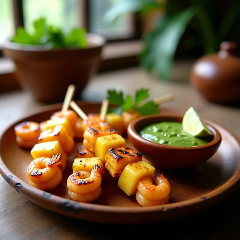 Brochetas de Piña y Camarón con Mojo de Limón: Receta Caribeña en Grill y Sin Lactosa