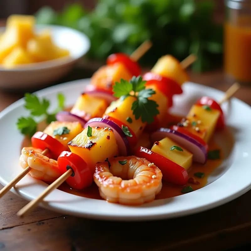 Brochetas de Ananas y Camarón con Glaseado Teriyaki: Receta Hawaiana en Grill