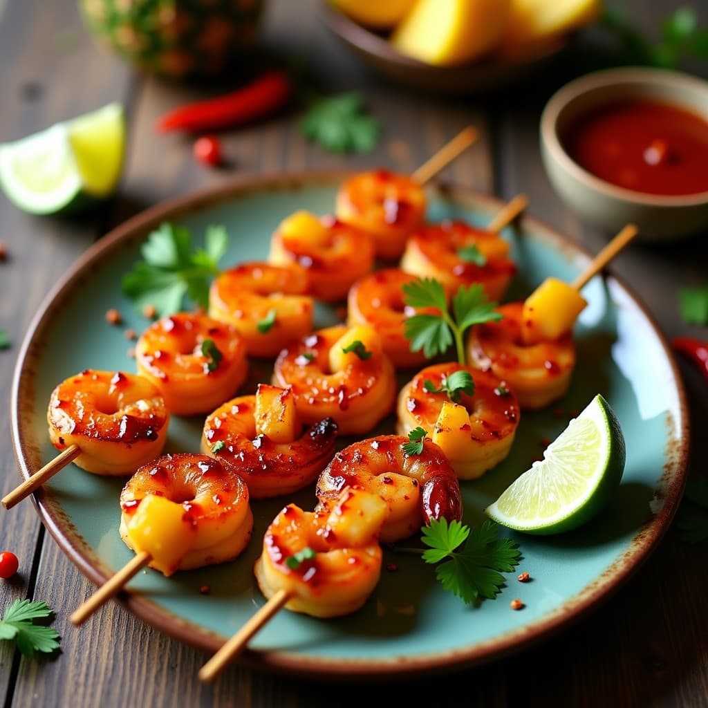 Brochetas de Piña y Camarones al Ajillo: Receta Mexicana en Airfryer con Toque Picante