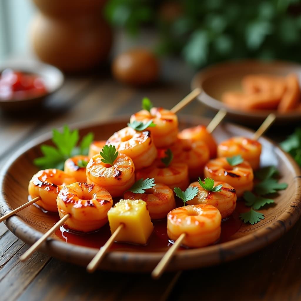 Brochetas de Piña y Camarones con Glaseado de Chili: Aperitivo Dulce-Salado en Airfryer