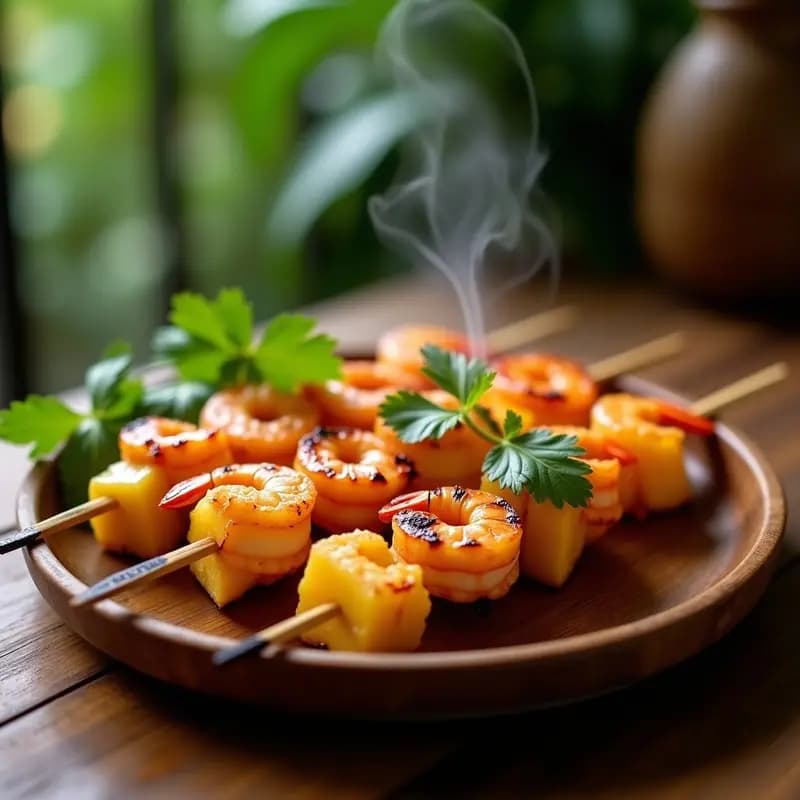 Brochetas de Piña y Camarones con Miel de Chile: Receta Tailandesa en Grill para Barbacoa