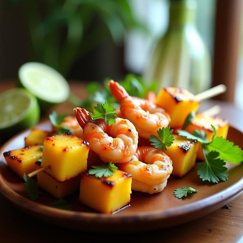 Brochetas de Piña y Camarones con Marinada de Lima y Cilantro: Receta Tailandesa a la Parrilla en 20 Minutos