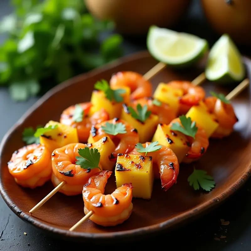 Brochetas de Piña y Camarones con Glaseado de Miel y Lima: Receta Tailandesa Dulce-Salada