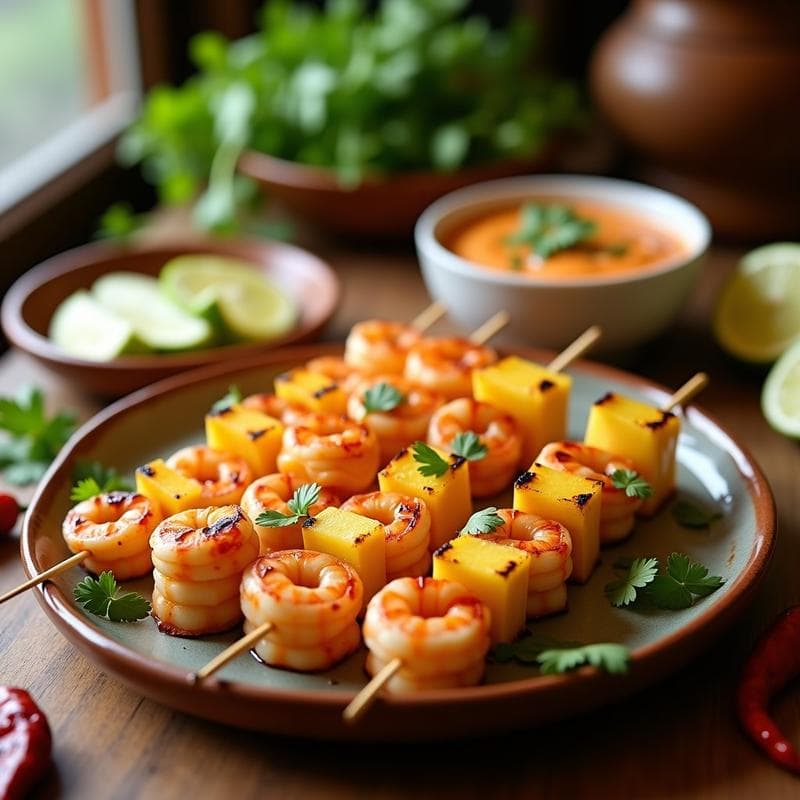 Brochetas de Piña y Camarones con Salsa de Chile de Árbol: Receta Mexicana en 20 Minutos