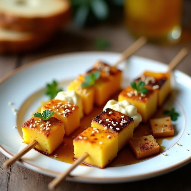 Brochetas de Piña y Camembert con Miel de Trufa: Receta Francesa Gourmet en 10 Minutos