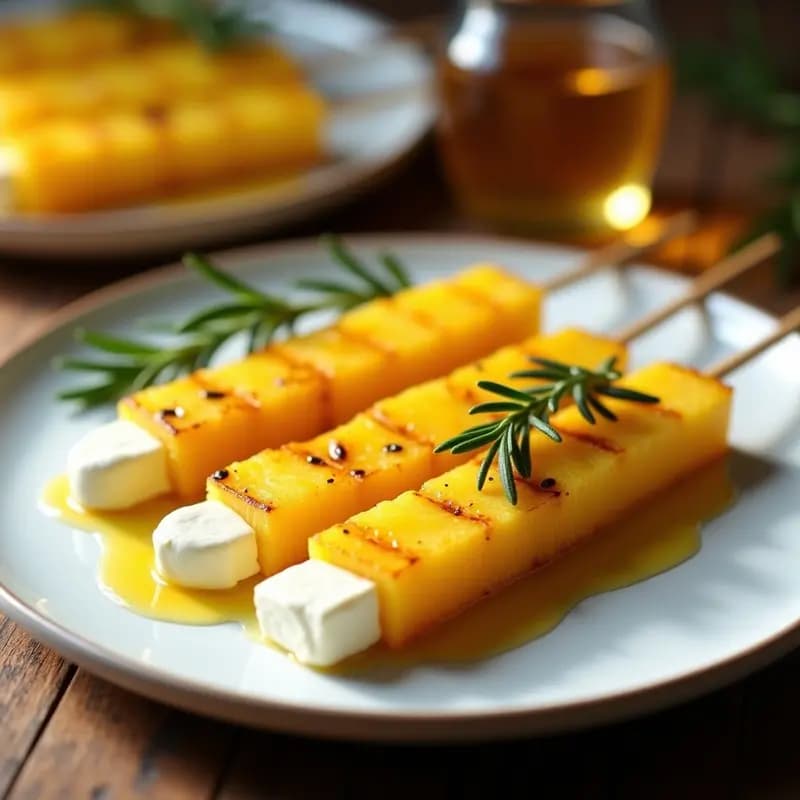 Brochetas de Piña y Camembert a la Plancha: Aperitivo Francés con Toque Tropical