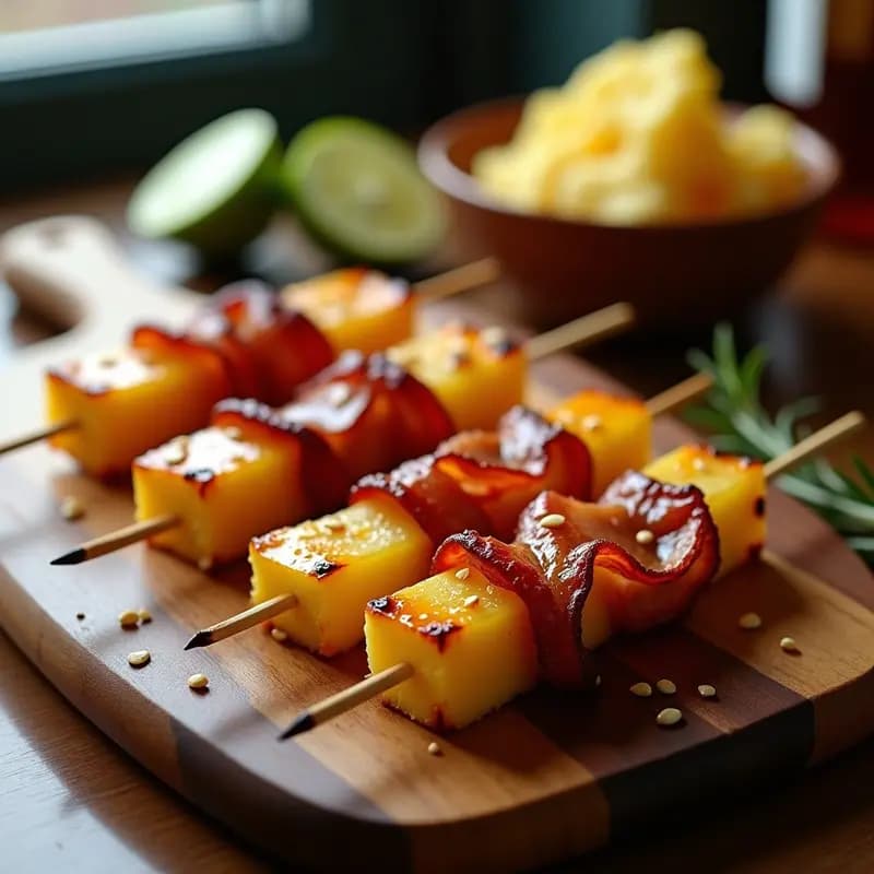 Brochetas de Piña Caramelizada y Bacon con Glaseado de Miel y Mostaza: Combos Dulce-Salado para BBQ