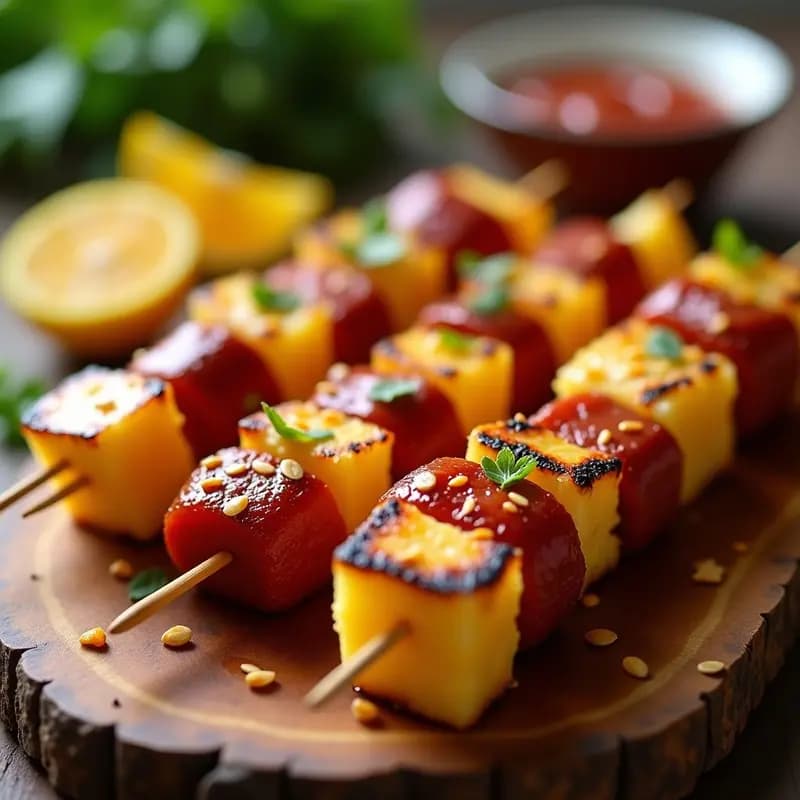 Brochetas de Piña Caramelizada y Chorizo Vegano: Aperitivo Dulce-Salado en Grill