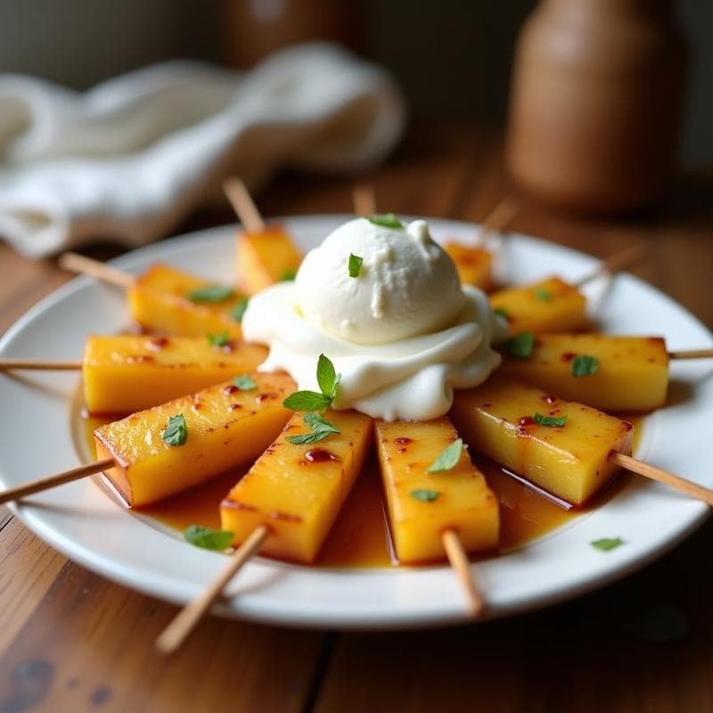 Brochetas de Piña Caramelizada con Helado de Coco: Postre Vegano a la Parrilla