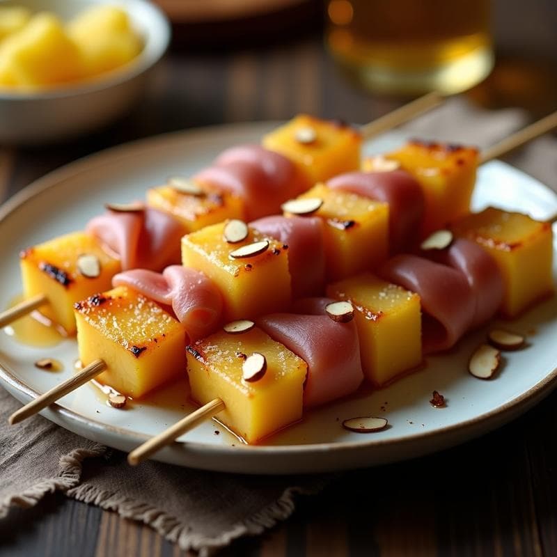 Brochetas de Piña Caramelizada con Jamón Serrano: Postre Salado Español en Airfryer