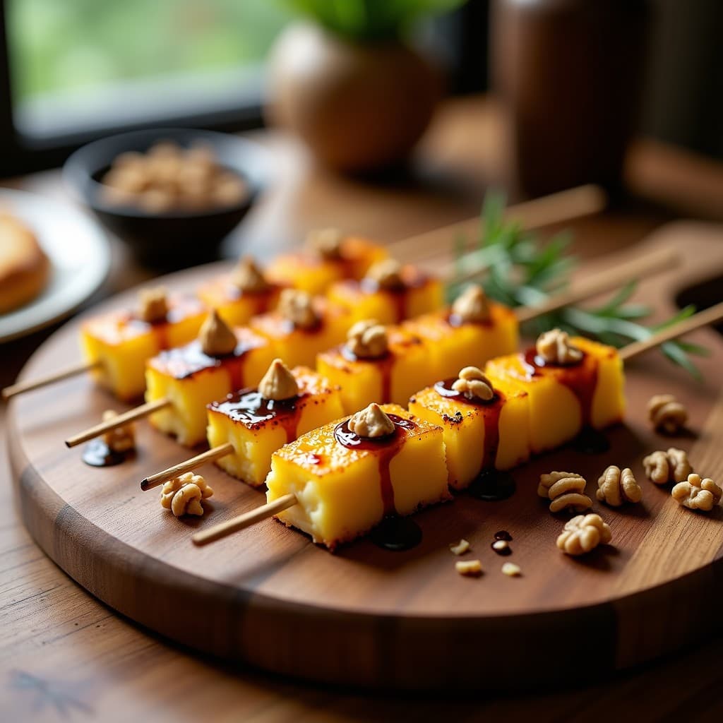 Brochetas de Piña Caramelizada y Queso Brie con Reduction de Balsámico: Aperitivo Francés en Grill