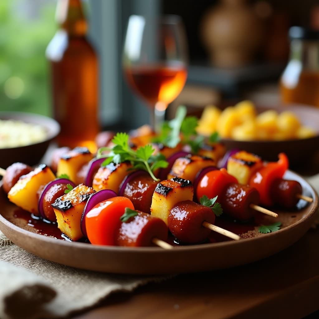 Brochetas de Piña Asada con Chorizo Vegano de Seitan: Receta Fusion en Barbacoa