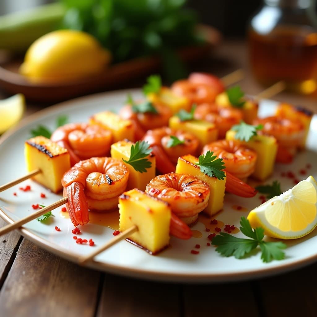 Brochetas de Piña Caramelizada y Gamberones al Ajillo: Receta Fusión Española-Tailandesa en Airfryer