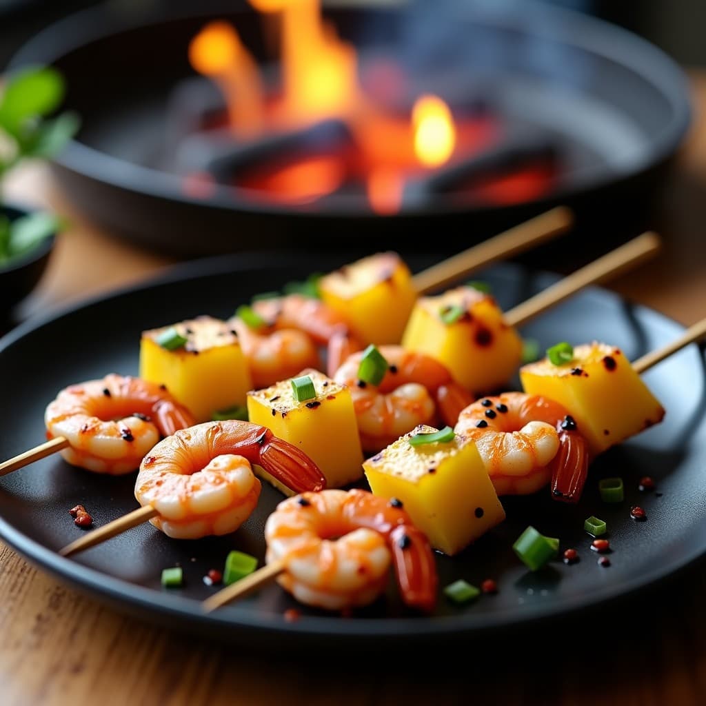 Brochetas de Piña y Gamberones con Glaseado de Chile: Receta Tailandesa en Parrilla Rápida