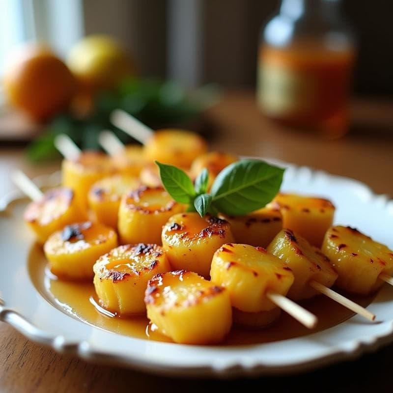 Brochetas de Piña y Halloumi con Miel de Dátil: Postre Mediterráneo en Airfryer Sin Azúcar Refinado