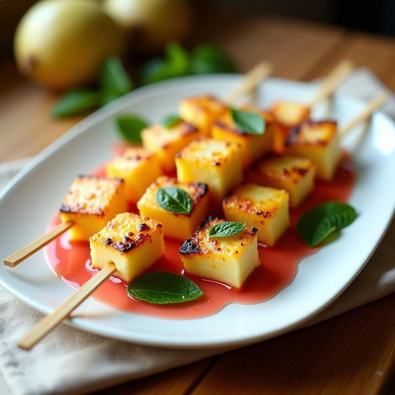 Brochetas de Piña y Queso Halloumi con Salsa de Pimienta Rosa: Aperitivo Griego en Thermomix