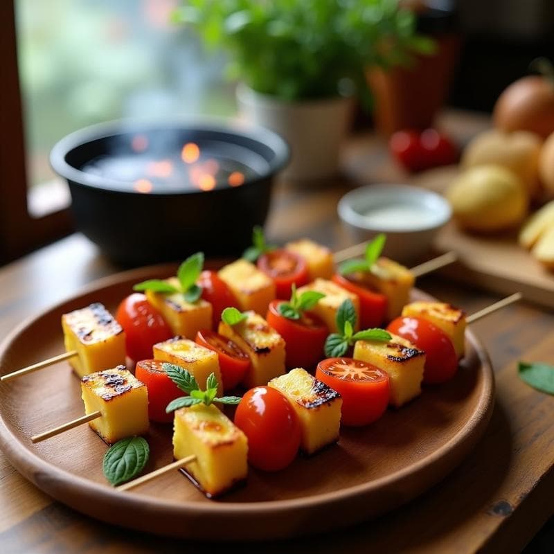 Brochetas de Piña, Queso Halloumi y Tomate Cherry: Receta a la Parrilla Vegana en 12 Minutos