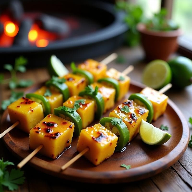 Brochetas de Piña, Jalapeño y Queso Oaxaca: Receta Mexicana a la Parrilla con Toque Picante