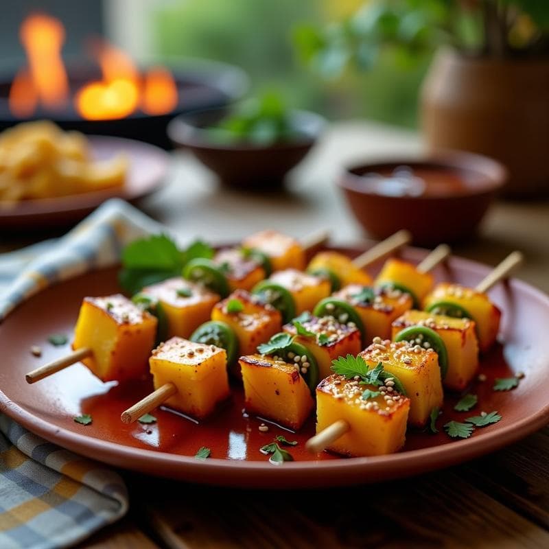 Brochetas de Piña y Jalapeño con Salsa de Tamarindo: Postre Picante y Dulce al Grill